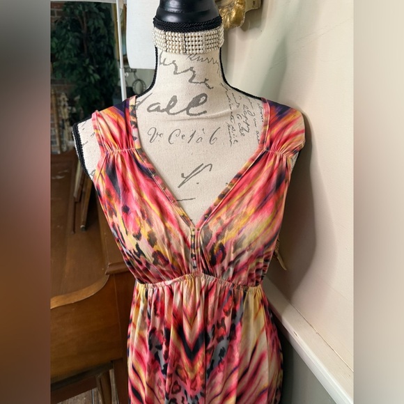 ONE WORLD Red Pink Cheetah Maxi Sundress V-Neck Sleeveless NWT 88.00‼️FINAL SALE - Picture 4 of 10